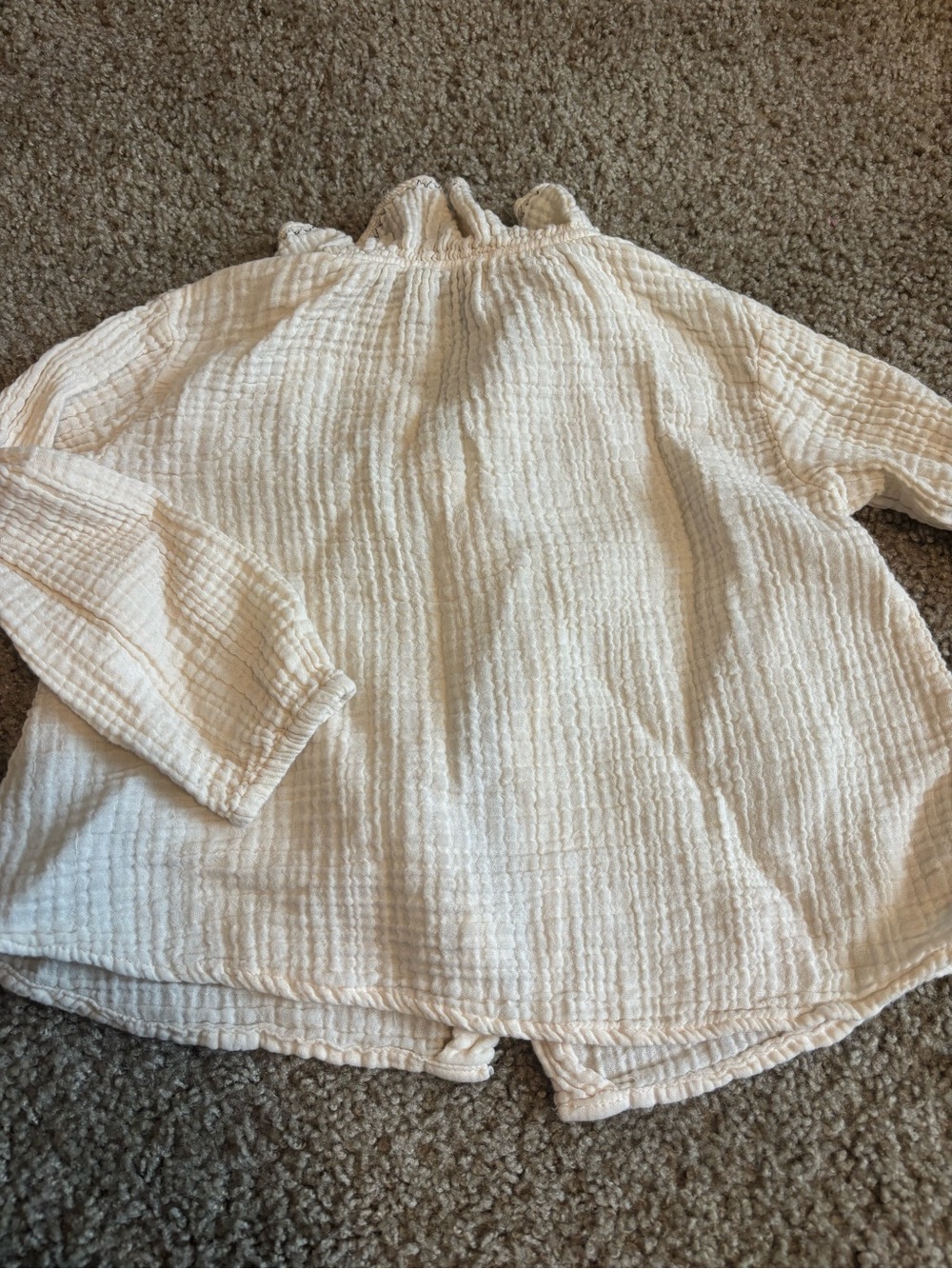 Zara Cream Ruffle Neck cotton gauze Long-Sleeve Top
